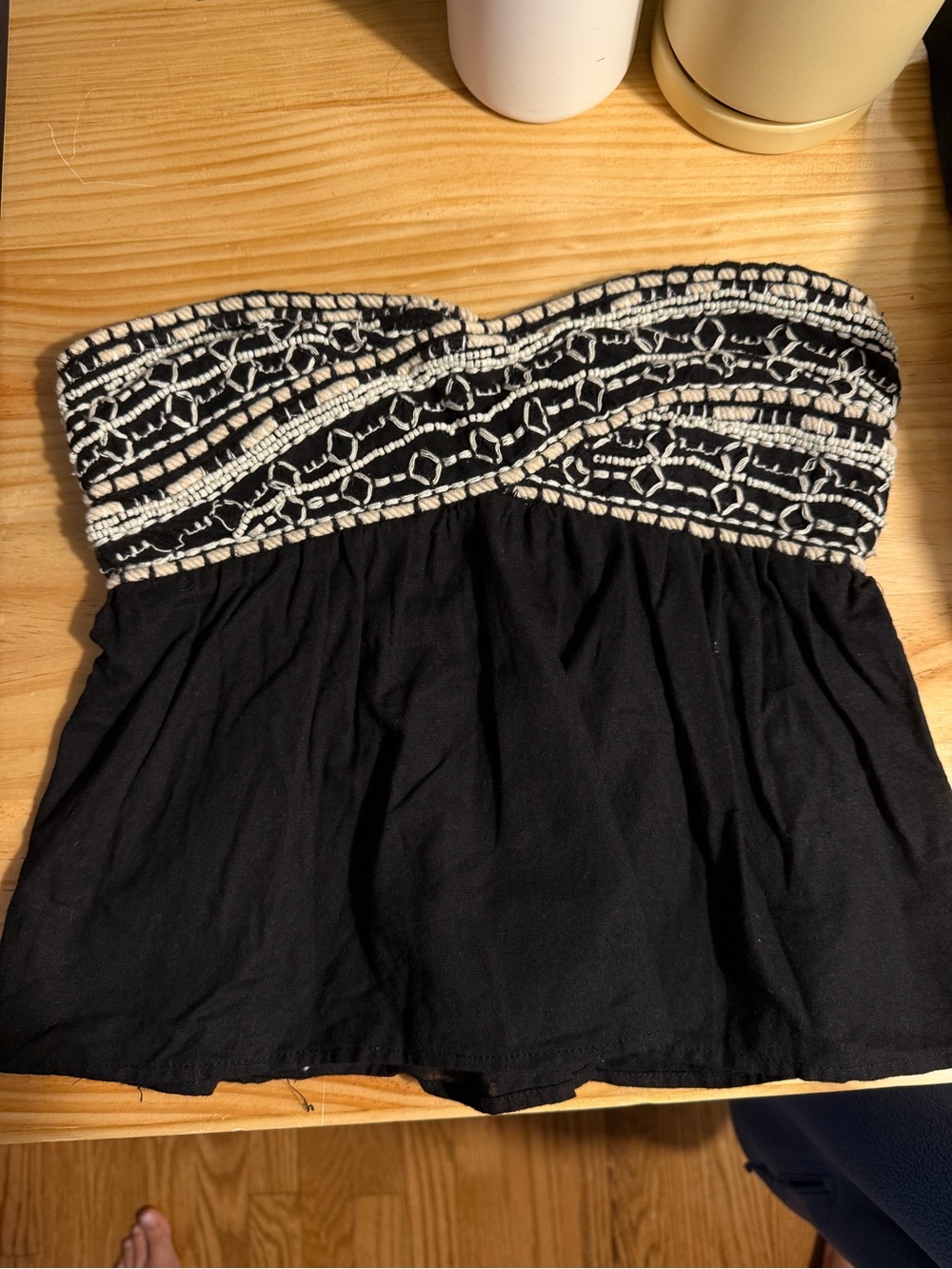 Zara Black Strapless Tube Top with White Embroidered Smocking